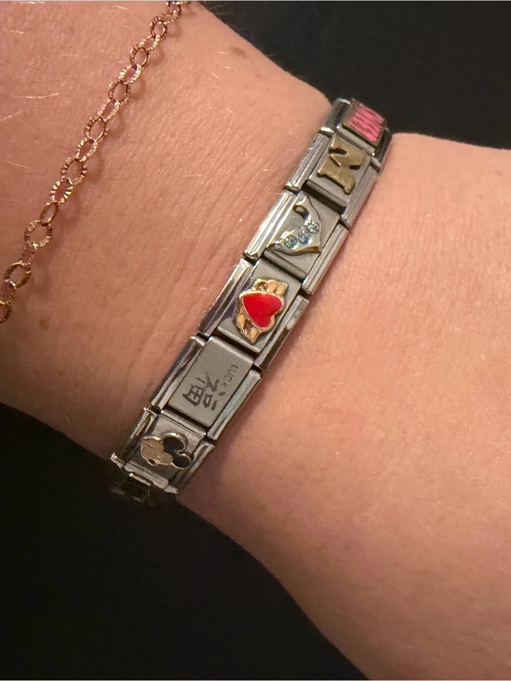 Silver-Tone Italian Link Charm Bracelet with Multicolor Accents